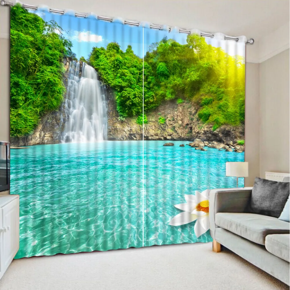 

High Quality Costom New Custom 3D Beautiful beach scenery custom curtains home decoration