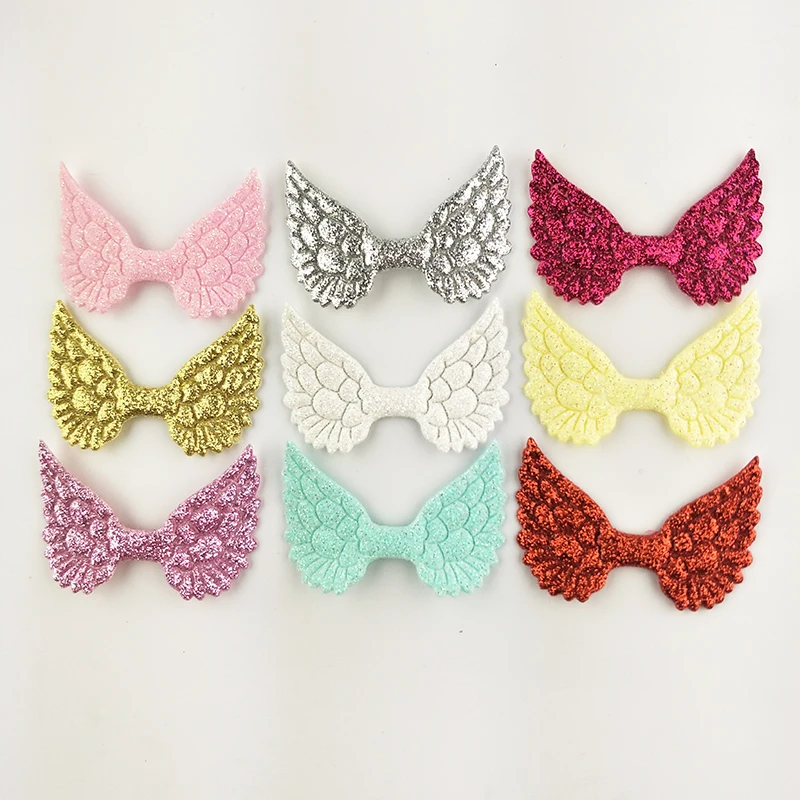 

10pcs/lot 5x3.3cm Mixed Padded Shiny/Glittered Angel wing Shape Appliques For Kid DIY Patch And Baby Headwere Accessorie
