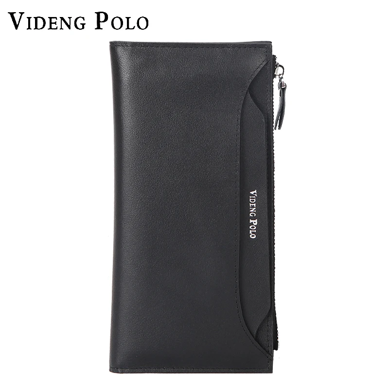 

Genuine Leather Men Wallet Male Vintage Long Wallets Clutch Mobile Phone Card Holders Cow Leather Purses VIDENG POLO HQB1899