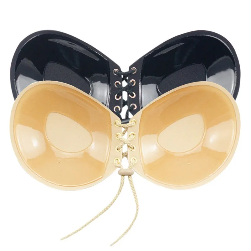 Women Silicone Bra Invisible Push Up Stick On Self Adhesive Front Lacing Bras Strapless Lingerie Cup