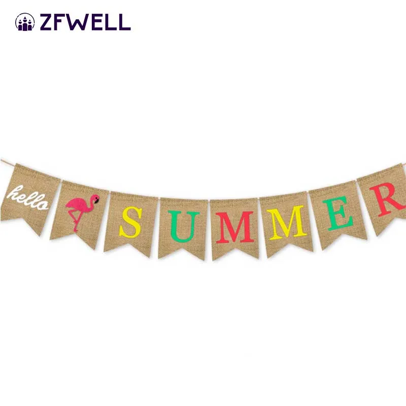 ZFWELL белье «hello summer с надписью забавными буквами «Фламинго и ананасы в виде хвоста Ласточки баннер тянуть флаг Гавайская тема вечерние на день рождения и свадьбу decora8