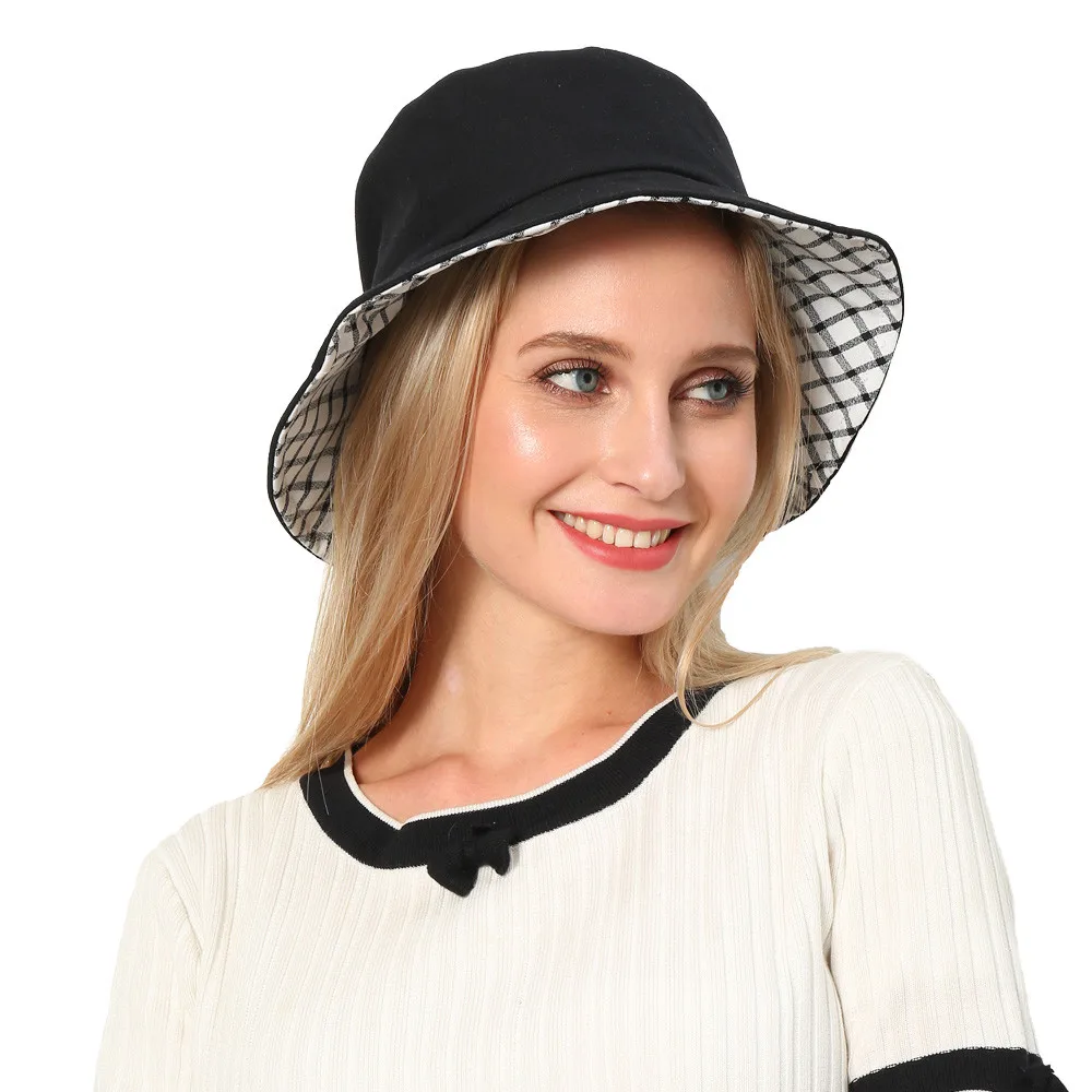 2019 Woman summer sexy visor beach hat cotton wild plaid pretty beach hat fashionable folding outdoor sports beach hat 40J5 (16)