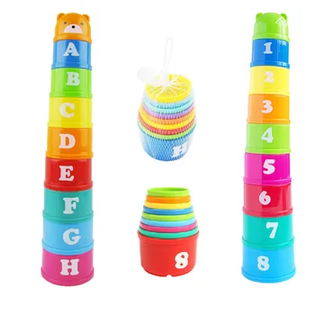 

8pcs Colorful Cups Funny Stacking Toy Children Educational Color Shape Number Letter Learning Cartoon Cute Assemble Baby Toys