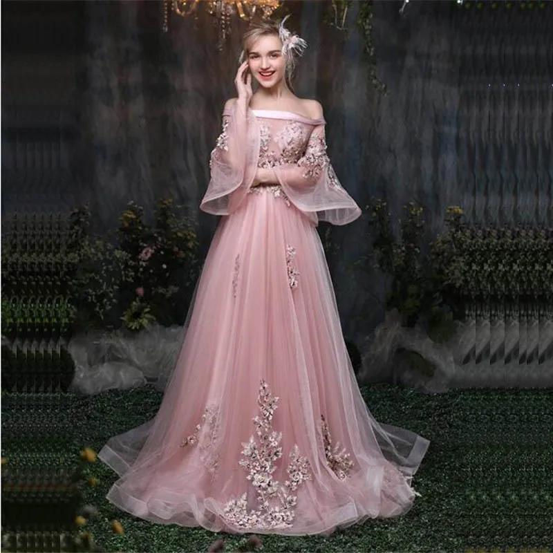 

It's Yiiya Pink Flowers Floral Illusion Print Lace Up A-line Elegant Evening Dresses Floor Length Party Gown Evening Gowns LX032