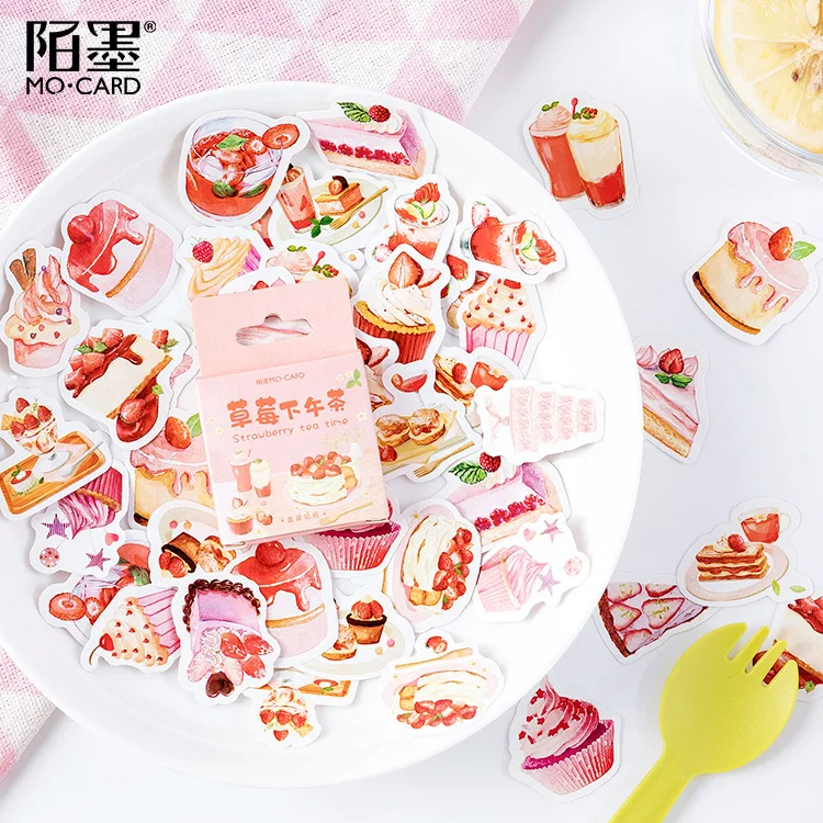 46pcs/pack Strawberry Tea Time Label Stickers Decorative Stationery Stickers Scrapbooking Diy Diary Album Stick Label