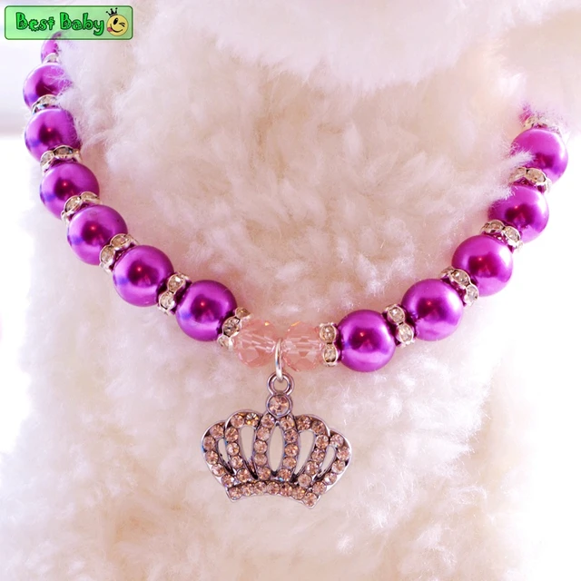 Royal Quality Dog Rhinestones Necklace Pet Beauty Pearl