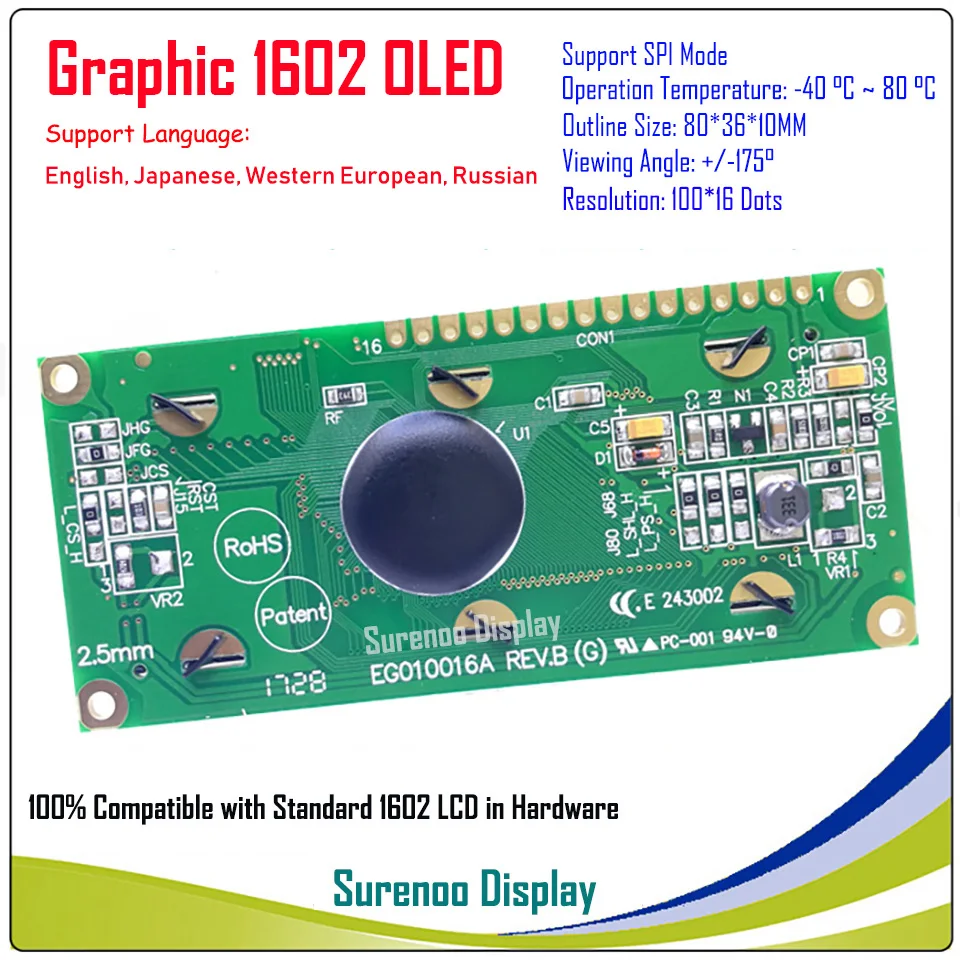 Реальный OLED дисплей WS0010 Графический 100*16 точек совместимый с ЖК модулем 1602 162