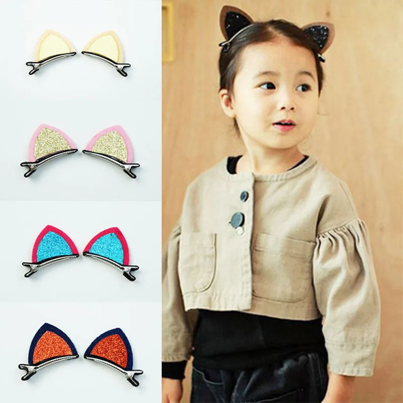 

1Lot=2Pcs Stereo Double Cat Ears Clips With Sequins Ears Hair Clip Cute Fan Lovely Shape Hairpins Children Hair Accessories