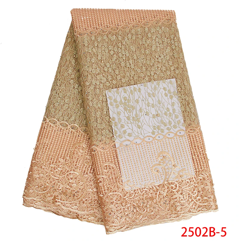 

2019 New Luxury Nigeria Lace Fabrics Embroidered With Rhinestones African Lace Fabrics Nigerian Tulle QF2502B-5