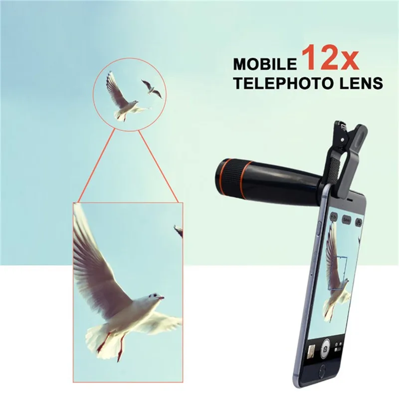 4в1 объектив камеры 12X телескоп пост для iPhone 5 5S 6 6s 7 Plus XS макс. увеличение размера объектив 3в1 макрообъектив для iPhone 7 Plus Xiaomi Redmi 7
