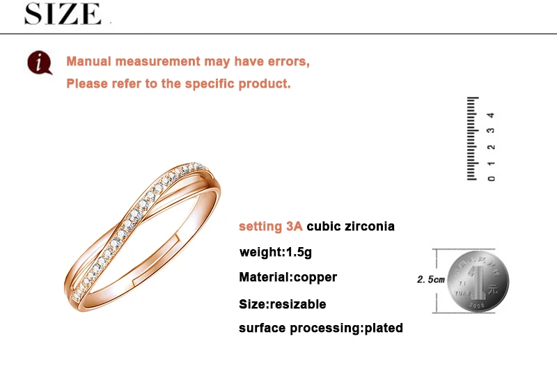 Медный материал Крест круглой формы Циркон Кольца Серебро и розовое золото цвет кольцо с изменяющимся размером для женщин