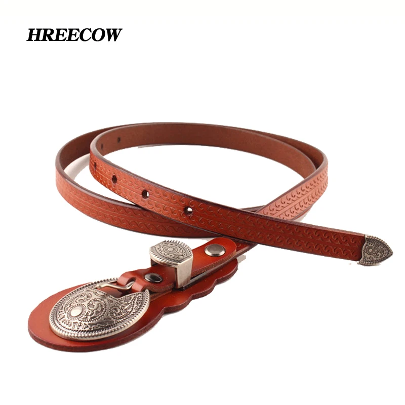 

Ancients Big Buckle Thin Knot Belt Genuine Leather Belt For Women Female Cowskin Knurling Leather Belts Dress Accessories