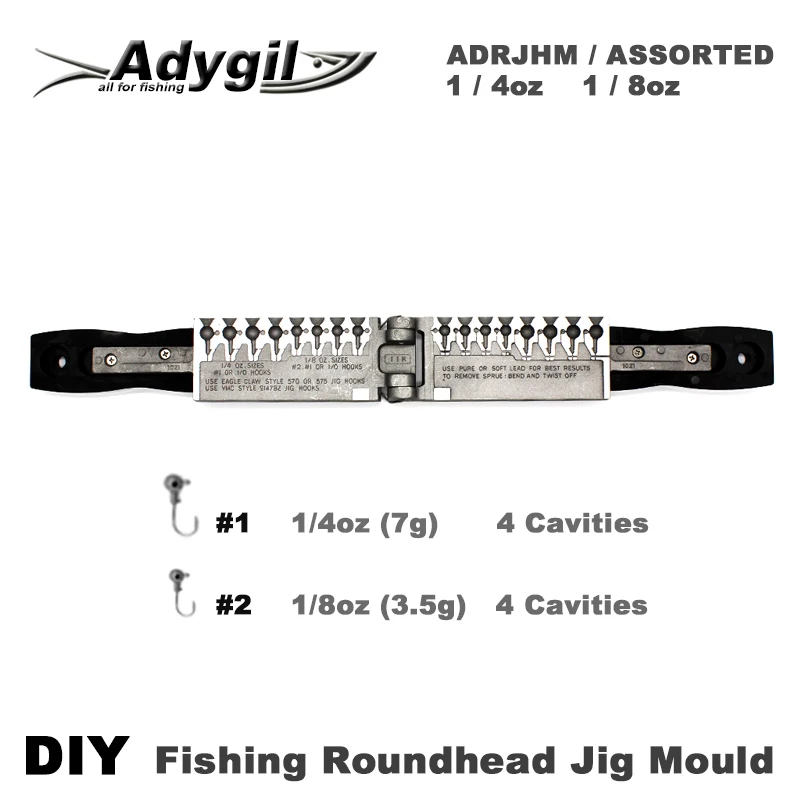 Adygil DIY рыболовные круглоголовые джига плесени adrjhm/разные комбо 1/4 унции)(7 г), 1/8 унций(3,5 г) 8 стаканчики для минеральных водов