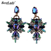 Best lady New Colorful Flower Big Brand Design Luxury Starburst Pendant Crystal Stud Earrings Gem Statement