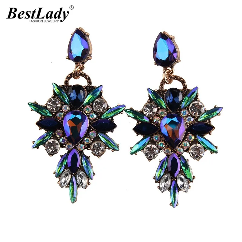Melhor senhora Nova Flor Colorida Grande Marca de Design de Luxo Pingente Starburst Brincos Jóia Do Parafuso Prisioneiro de Cristal Brincos Declaração de Jóias