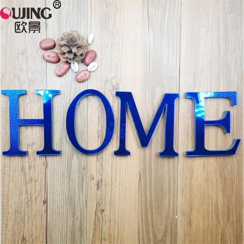 26 Blue English Letters 3D Acrylic Mirror Surface Wall Sticker Self