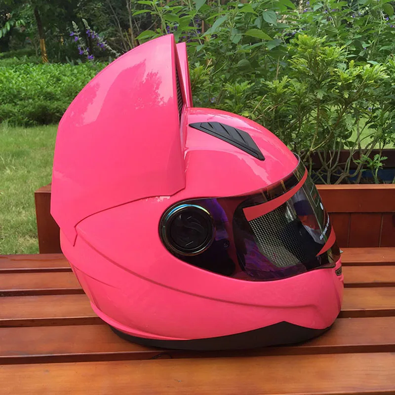 Милые кошачьи ушки мотоциклетный шлем черный шлем гоночный противотуманный индивидуальный дизайн полный шлем capacete casco