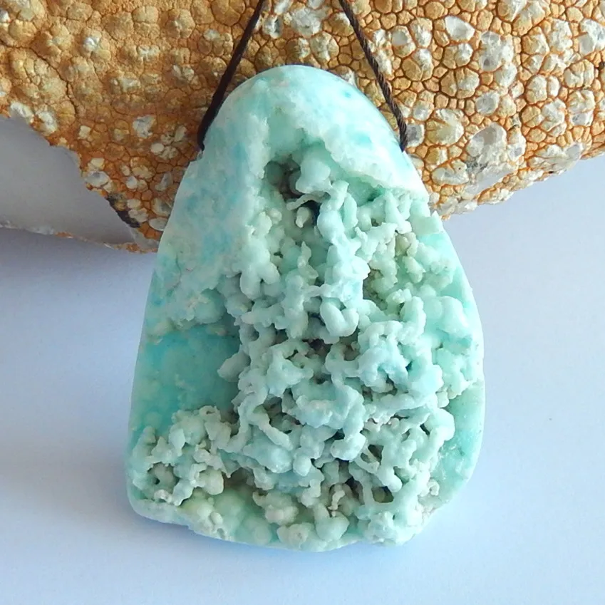 

Natural Gemstone ,Nugget Larimar Gemstone Spicemen Pendant,56x43x17mm,43.6g