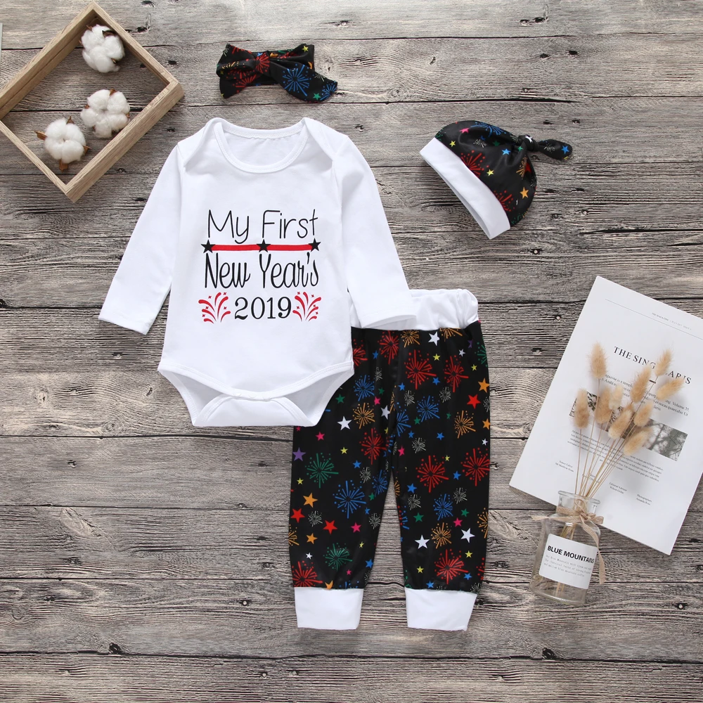 Осень-зима комплект детской одежды для новорожденных Одежда для маленьких мальчиков и девочек топ в полоску с длинными рукавами+ штаны шапка 4 шт комплект одежды