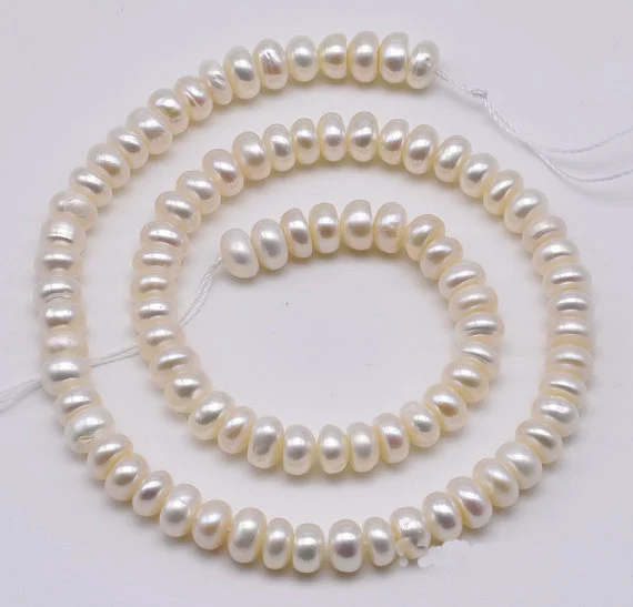 

Cultured Loose Pearl Jewellery,7-8mm Button Natural White Color Freshwater Pearls Loose Beads,15inches One Full Strand