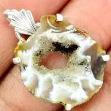 Эксклюзивное ручной работы Geode Druzy Подвеска стерлингового серебра 925 33 мм 5,7 г, KP0358