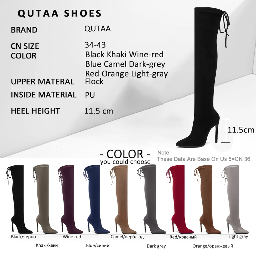 QUTAA Women Boots Lace Up Over The Knee Boots Fashion Pointed Toe Thin High Heel Winter Woman Shoes Long Boot Size 34-43
