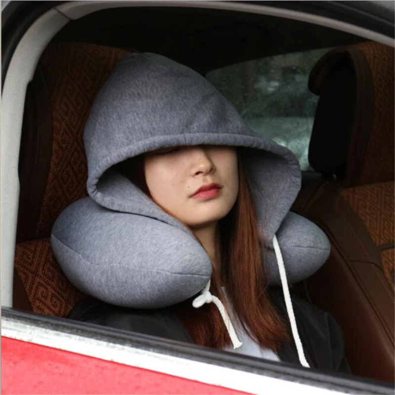 Buy Soft Hooded U pillow Body Neck Pillow Solid Grey