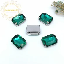 Malaquita-diamantes de imitación para costura, cristal Rectangular verde, con diamantes de imitación en base de garra, para vestidos y bolsos, 13*18 10*14 8*10 18*25