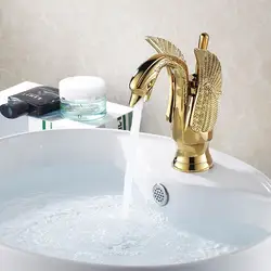 Роскошные латунь лебедь стиль Золото кран Для ванной бассейна смесителя Ванная комната Нажмите Туалет torneira Banheiro