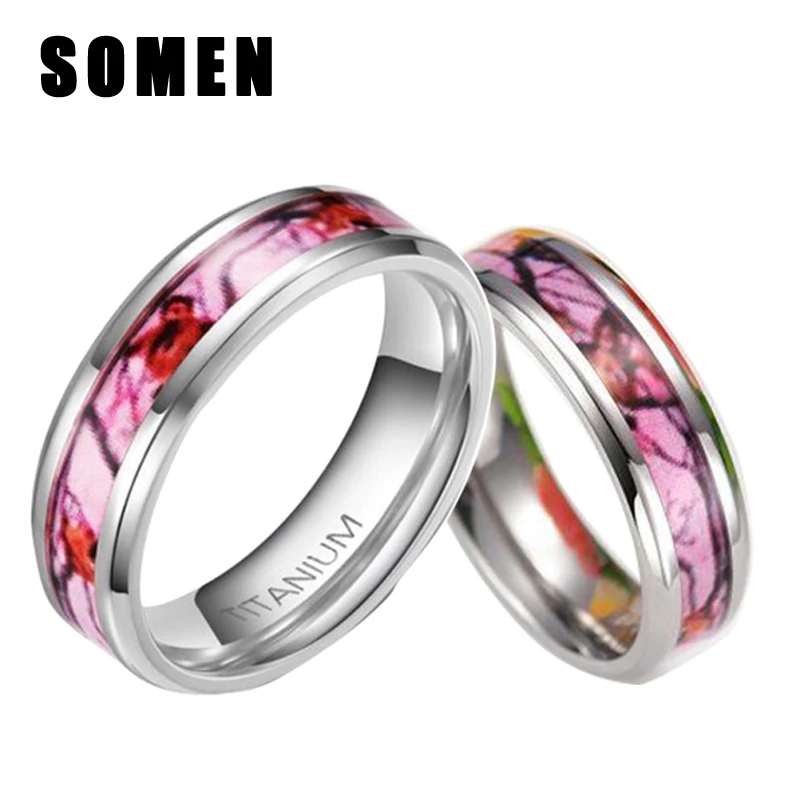 6mm8mm mens womens fashion titanium ring wedding band pink deer antlers camo inlay rings sets for couples alliance anel - Camo Wedding Rings Sets 6mm8mm mens womens fashion titanium ring wedding band pink deer antlers camo inlay rings sets for couples alliance anel - Camo Wedding Rings Sets