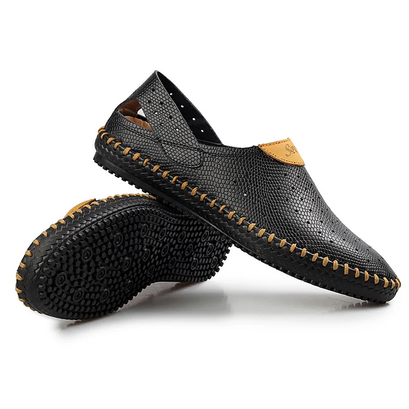 Men's Summer Shoes Leather Clogs Big Size 45-48 Breathable Hollow Slip-On Casual Shoes For Men Rubber Sole Flat Sandals Male Men's Summer Shoes Leather Clogs Big Size 45-48 Breathable Hollow Slip-On Casual Shoes For Men Rubber Sole Flat Sandals Male