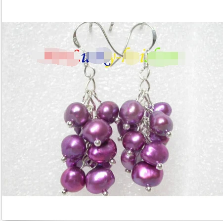 

baroque light purple pearls dangle earrings 925ss hook Noble style Natural Fine jewe fast SHIPPING