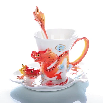 

Fine Pottery Enamel Valentine's Gifts Ceramics Cups Porcelain enamel Dragon Phoenix Couple Coffee cup Home Decor Crafts