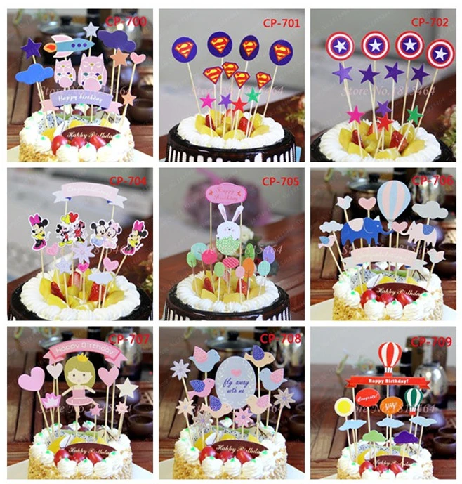 1 set DIY Kids Happy Birthday Theme Cartoon Cake Topper Party Cake Baking Decor