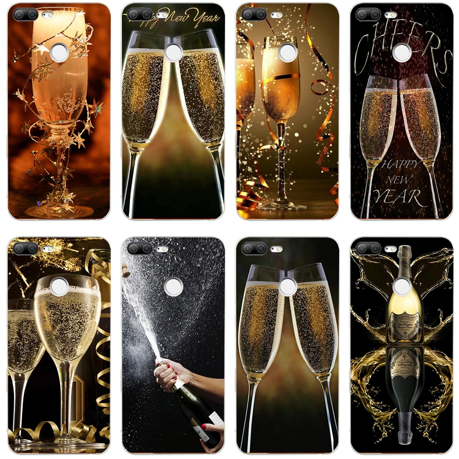 

27H Happy New Year Champagne (2) Soft Silicone Tpu Cover phone Case for huawei Honor 9 Lite 10 p 9 10 lite