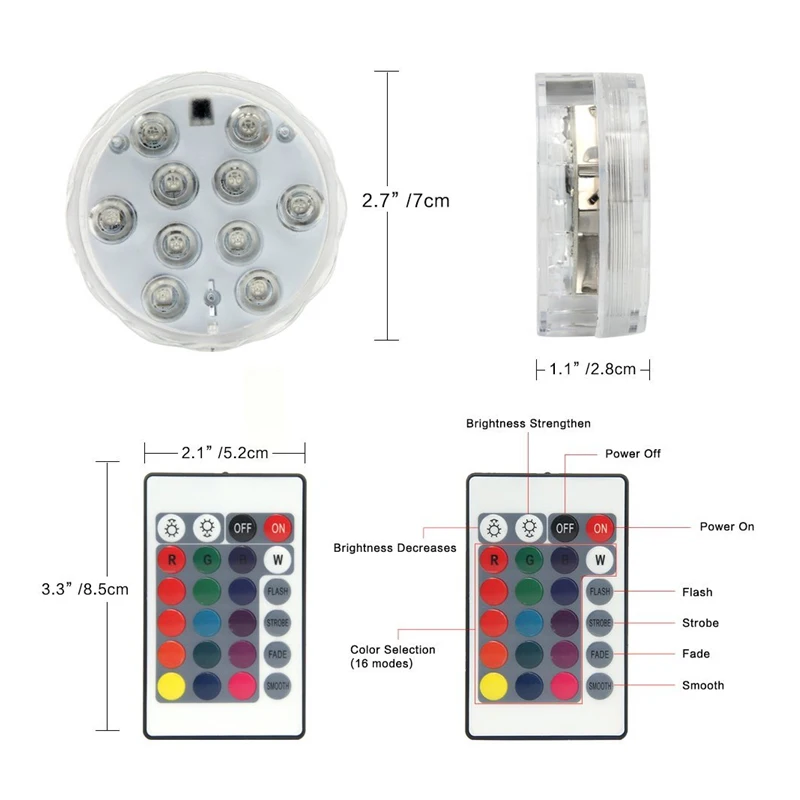 10 светодиодный s RGB светодиодный подводный свет бассейн для дайвинга IP67 водонепроницаемое устройство лампа Батарея для Свадебная вечеринка Управление