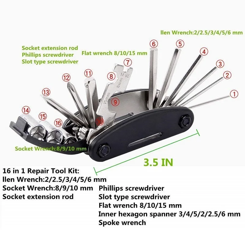 Mini Multifunction Scooter Bicycle Repair Tool 16 in 1 Kit For Xiaomi M365 Qicycle EF1 KUBEEN Folding Screwdriver Hexagon Wrench |