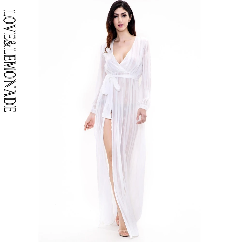 

Love&Lemonade White V-Neck Slit Long Dress TB 8923