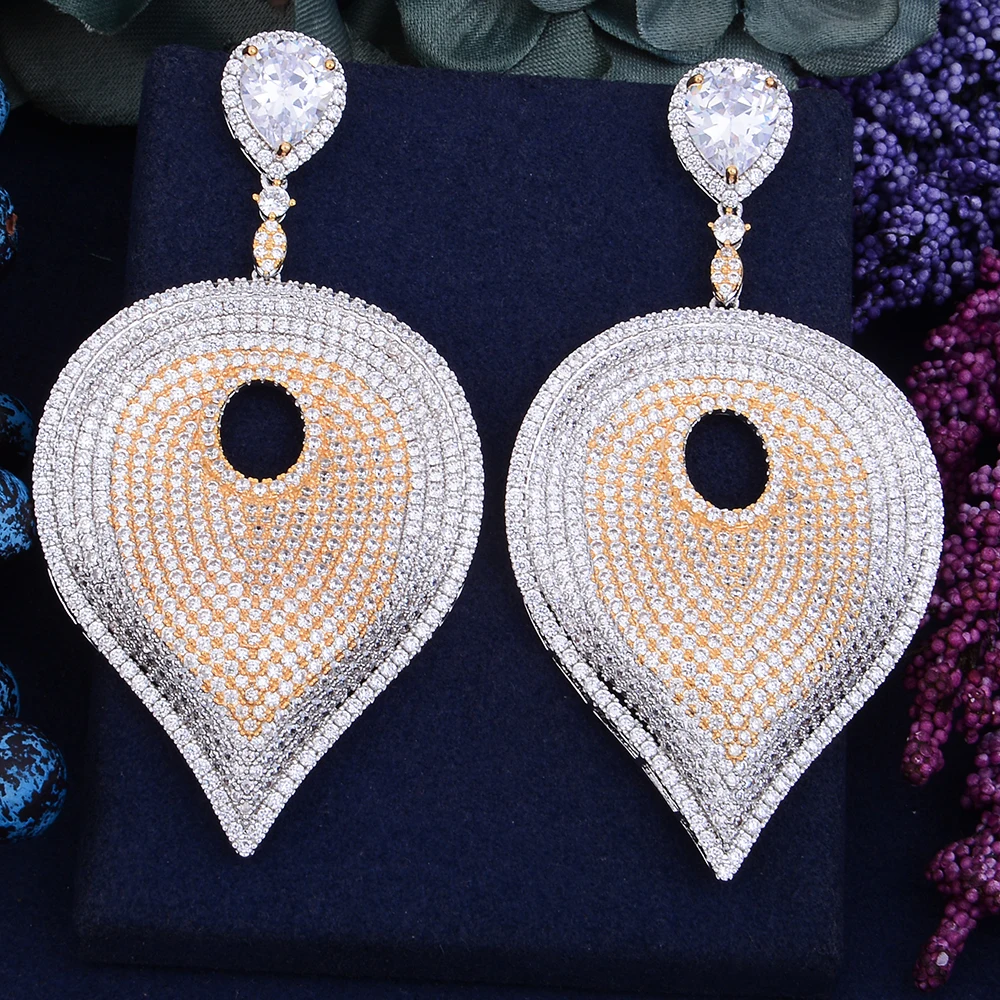 

GODKI 81mm Super Luxury Sparkling Leaf Leaves Full Mirco Paved Cubic ZirconCZ Naija Wedding Drop Earring Fashion Jewelry
