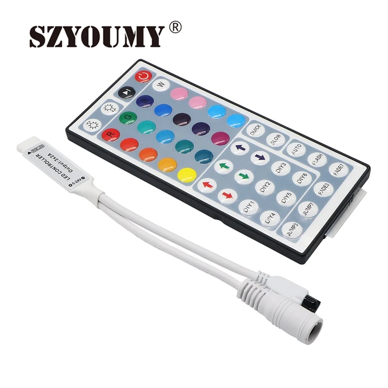 

SZYOUMY 12V 6A 44Key MINI IR Remote RGB led Controller for Flexible SMD3528 5050 5630 2835 RGB LED SMD Strip Lights