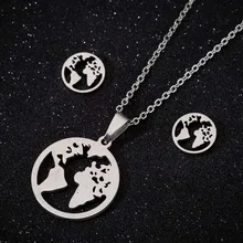 Hfarich хип поп из нержавеющей стали Винтаж Карта мира серьги для женщин геометрическое Ожерелье Ювелирные наборы рождественские подарки для девушек