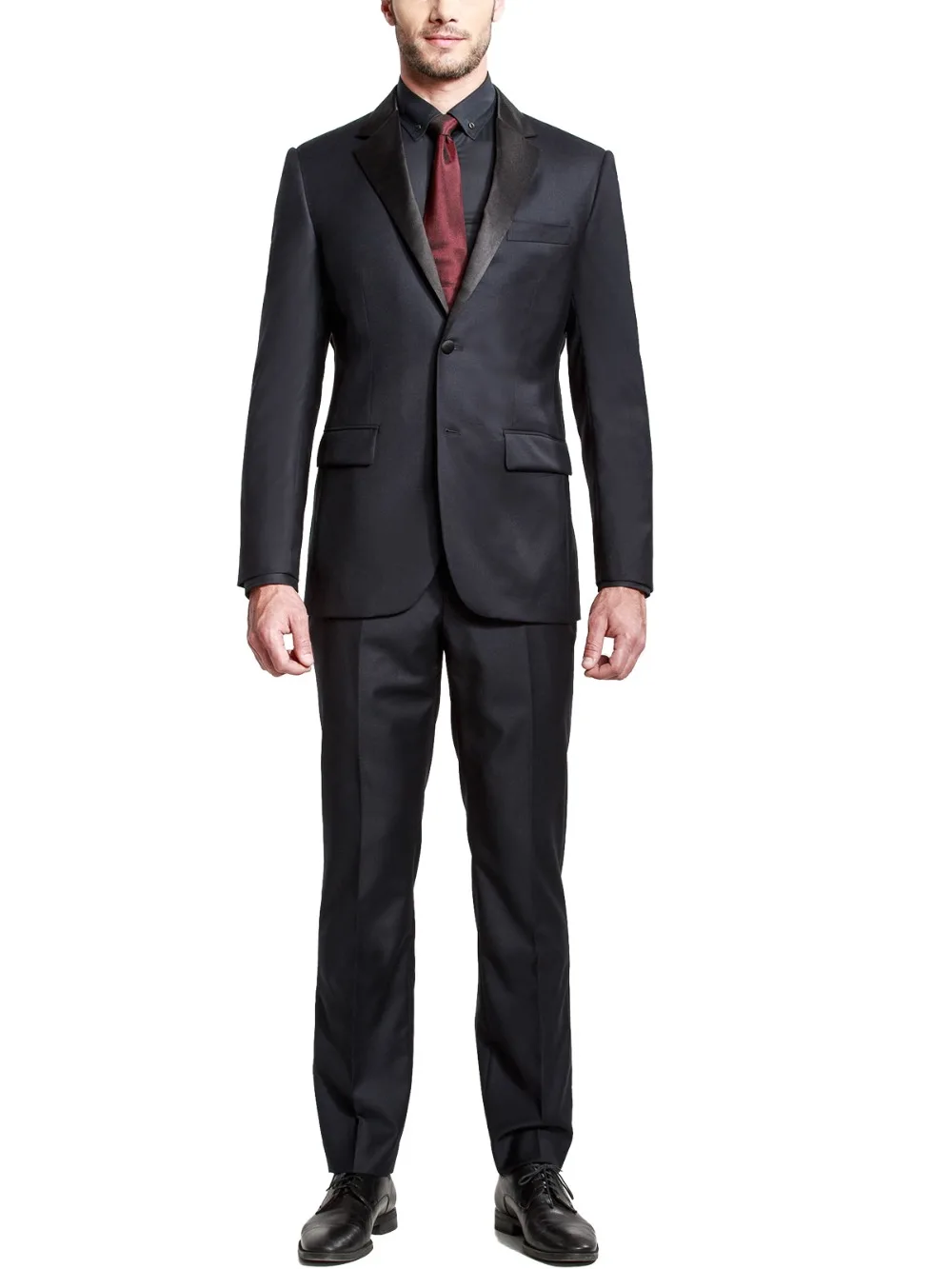 Men's 2 Piece 2 Button Flat Collar Slim Fit Business Black Suits For