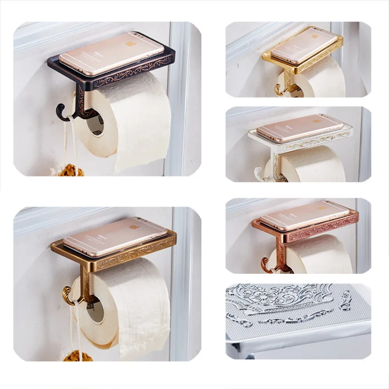 Euro Antique Brass Bathroom Toilet Paper Holder Artistic Gold Rose Red Roll Tissue Rack Wall
