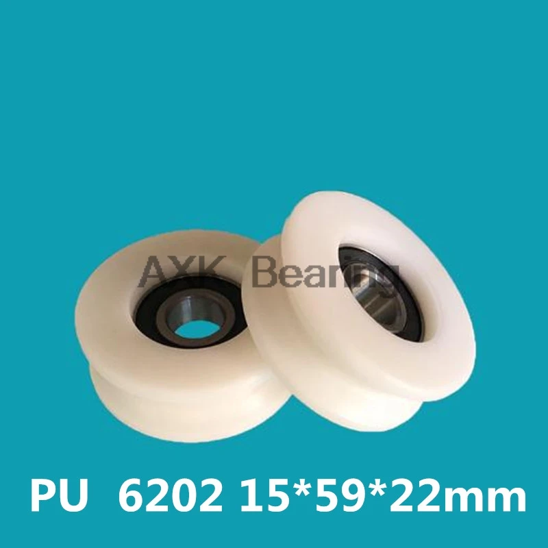 

Free Shipping 10pcs 6202 plastic coated nylon roller bearing grooved pulley with u-shaped slot 15*59*22mm thickening widened