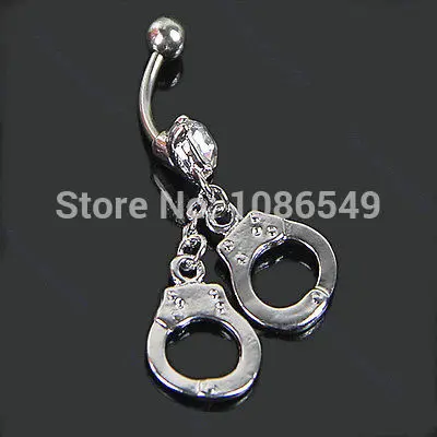 

Handcuffs Crystal Navel Belly Button Barbell Rings Body Piercing T15