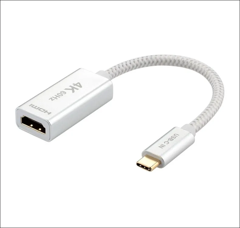 

USB 3.1 Type C to HDMI 4K HDTV Adapter Cable with Silver Aluminium Case for Macbook Laptop