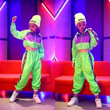 Ropa de baile de Hip Hop para niños trajes de Danza moderna de Jazz para niñas, ropa fluorescente, trajes de escenario para niños, DQS2135