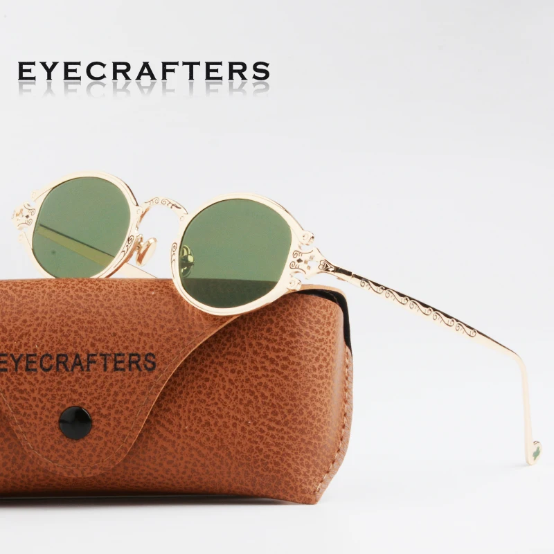 

Brand Mens Retro Vintage Steam Punk Sunglasses Womens Luxury Gold Metal Designer Sunglasses Oval Round Gothic Sunglasses