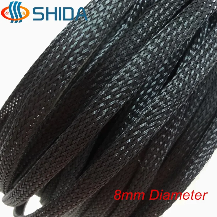 

Hot Sale 8mm Diameter 10M/lot Black PET Expandable Sleeving Wire Braided Cable Sleeves High Density Cable Harness Sheathing