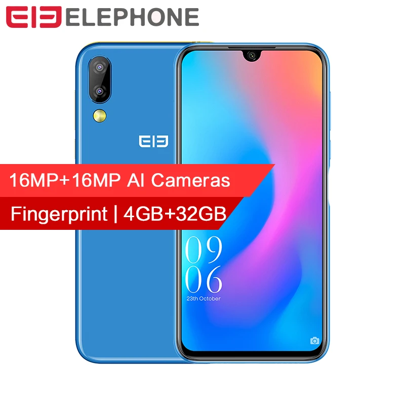 

Elephone A6 mini 4GB 32GB Android 9.0 Smartphone 5.71" Waterdrop Screen MT6761 Quad Core 16MP AI Dual Cameras 3180mAh Face ID